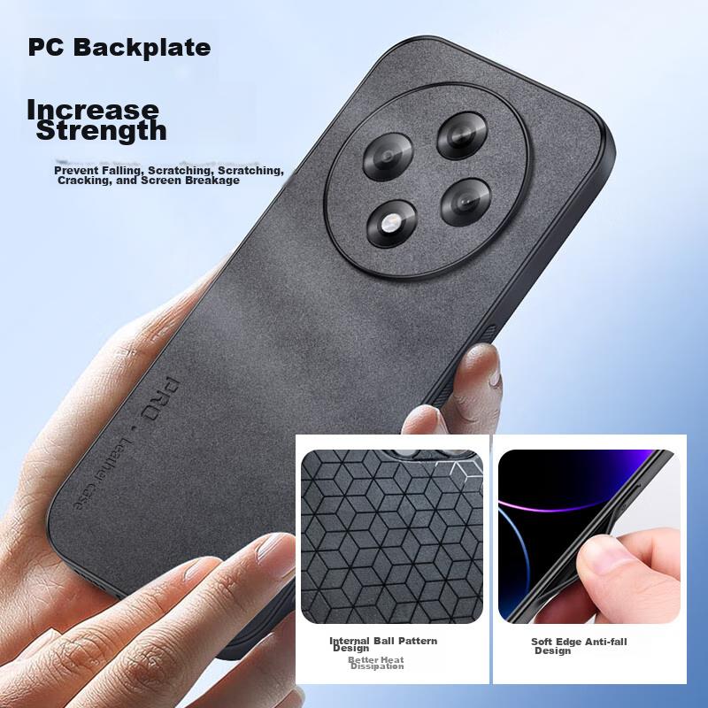 OPPO A3 Phone Case, OPPO A3 Protective Cover, Shockproof Lens Full Protection Soft Case, Simple Luxury Silicone Outer, Leather Cover, Black