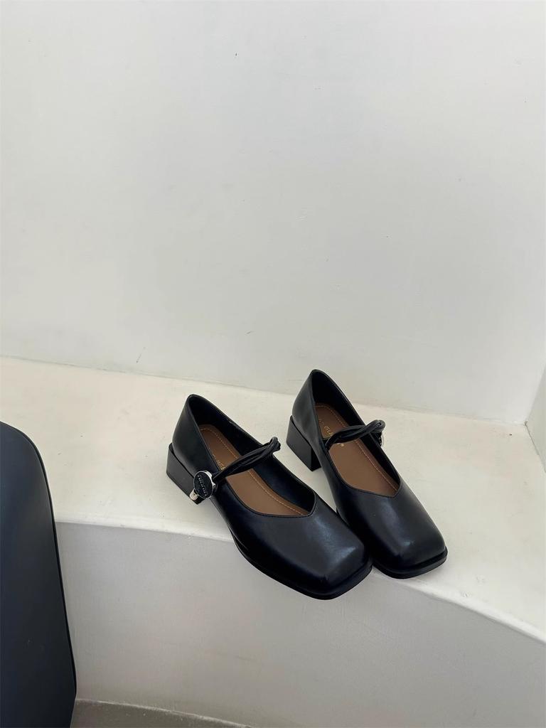 Ретро туфли Мэри Джейн с квадратным носком и толстым каблуком, женские весенние новые туфли-лодочки на среднем каблуке с ремешком на подъеме