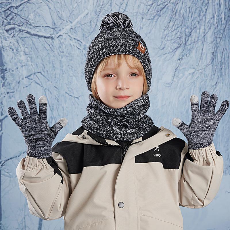 Children's Cap Scarf Gloves Three-Piece Set Coldproof Wool Cap Boys Girls Outdoor Warm Knitted Hat