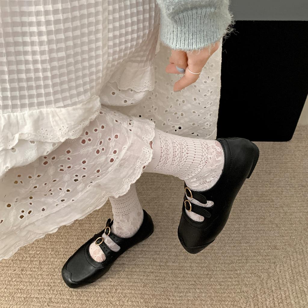 Queen Fan Retro Black French Flat-bottomed Shallow Mouth Single Shoes Women's 2025 New Autumn Soft-soled Mary Jane Shoes