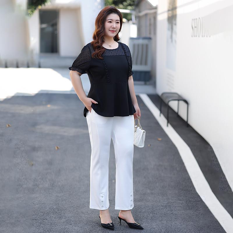 Женский летний топ с короткими рукавами, размер Plaque, свободный, эластичный и закрывающий горшок шифон