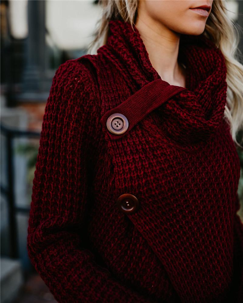 Autumn/Winter Women's Long-Sleeve Irregular Knit Color Block Button Sweater