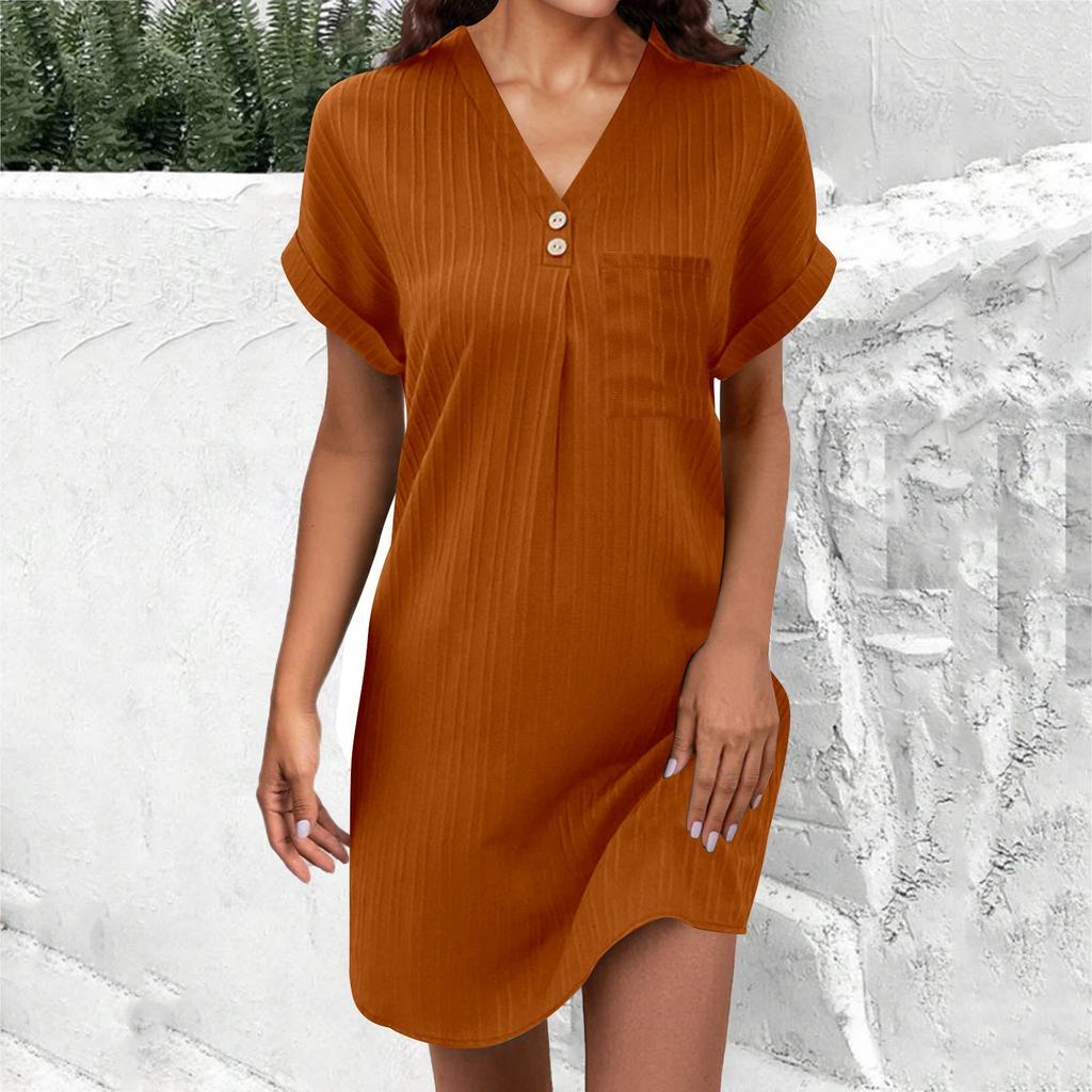 Женский темпераментный однотонный пуловер с V-образным вырезом, удобное повседневное платье на пуговицах