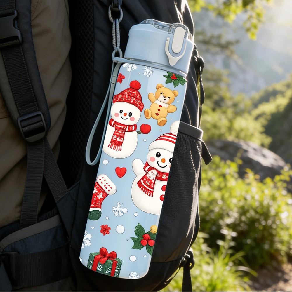 1PC Santa Gnome Snow Christmas Pattern Print 750ml Color Plastic Sports Water Bottle Leakproof Flip Straw Lid Suitable for Sports Office Home Use