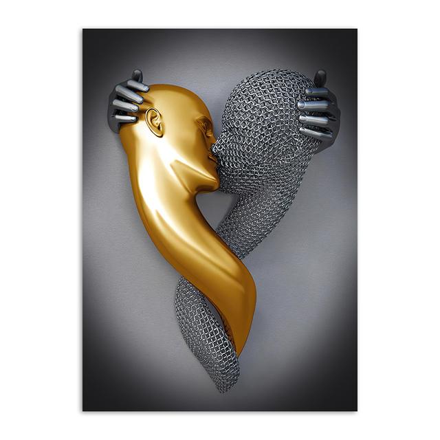 Золотая и серебряная фигурка, статуя, картина на холсте, металлическая скульптура, печать на плакатах, романтические фотографии для влюбленных, современное настенное искусство, домашний декор