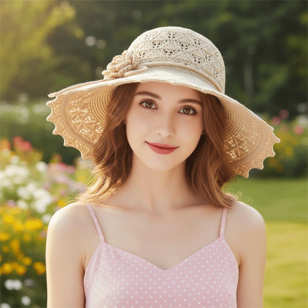 Foldable Summer Sun Hat Crochet Sunshade Hat Casual Sunscreen Visor Cap  Girl