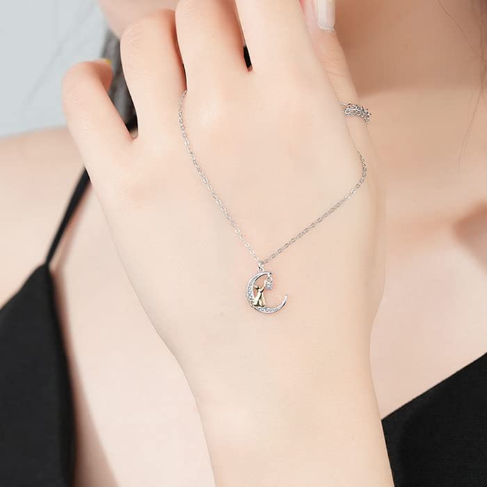 Shaking Cat Necklace Cat Star Star Crescent Moon Necklace Gift Birthday Anniversary Present Women Girlfriend Wife Daughter Accessory [gulamu Jewelry]