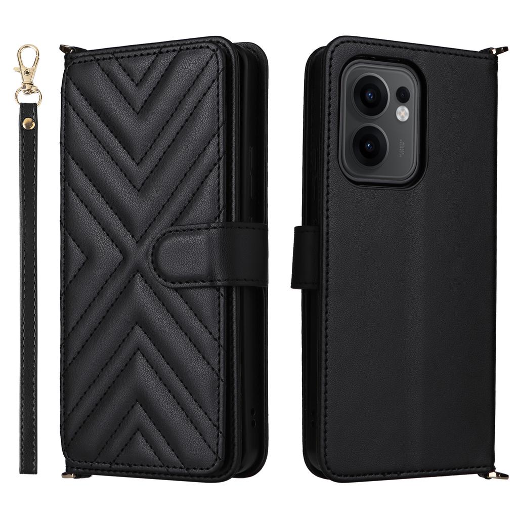 For Oppo Reno13 F 5G/4G Wallet Case with Shoulder/Wrist Strap Leather Phone Cover Stand
