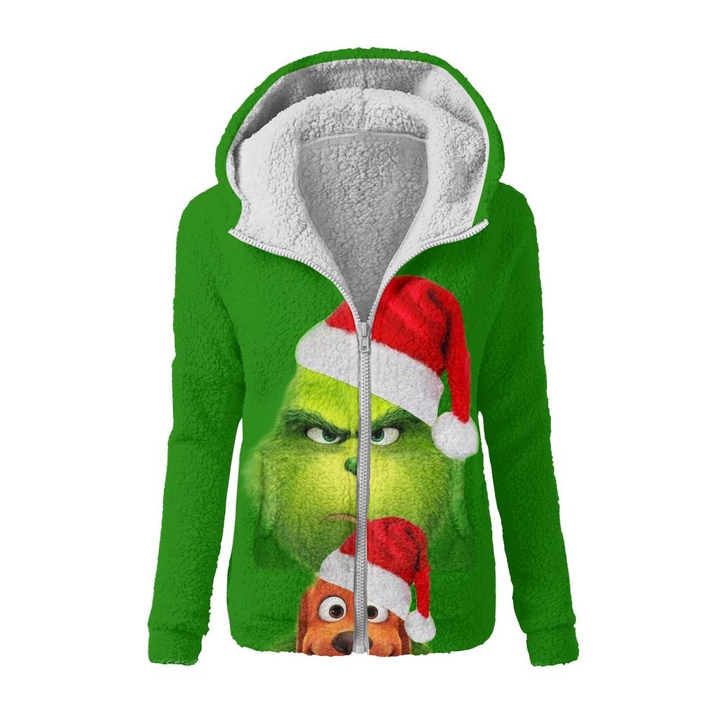 Женская зимняя повседневная модная плюшевая куртка-свитер на молнии с капюшоном и принтом