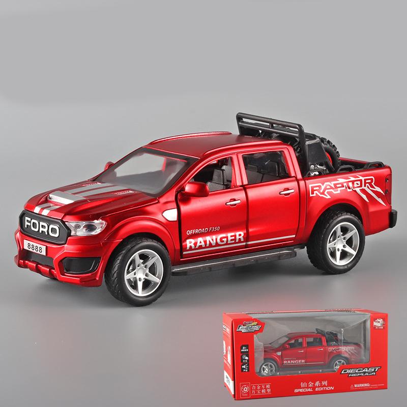 Масштаб 1/32 Ford Raptor F350 Пикап, литая под давлением модель автомобиля, игрушечный автомобиль с откатным механизмом со звуком и светом для детей, коллекция подарков для мальчиков и девочек