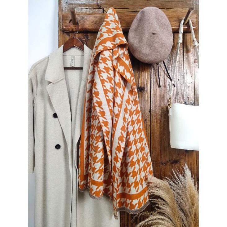 Women's winter scarf, versatile and high-end, made of faux cashmere, double-sided houndstooth pattern, thickened for warmth and protection from the