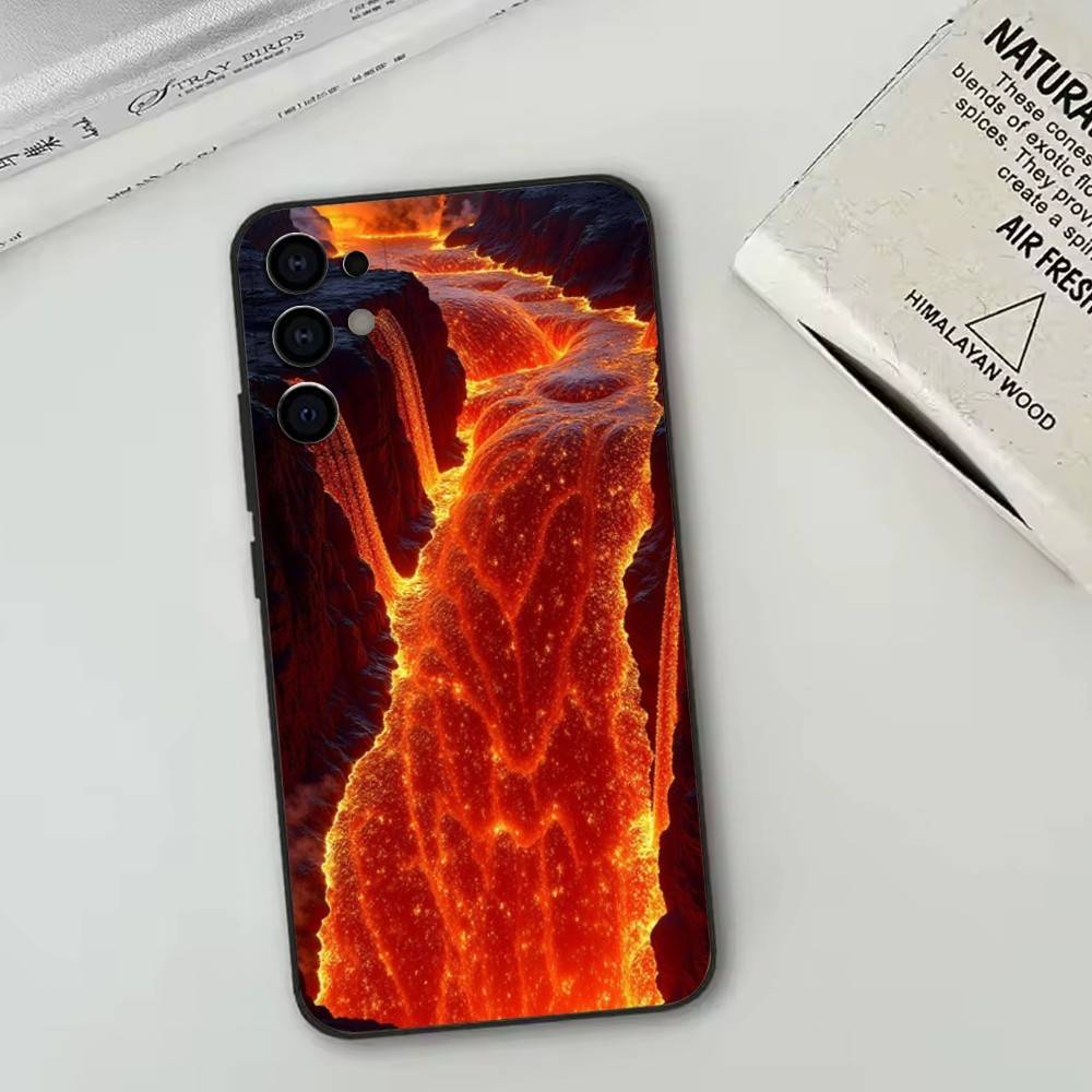 Volcano Phone Case Black Silicone Soft For Samsung S25,S24,S21,S22,S23,S30,Ultra,S20,Plus,Fe,Lite