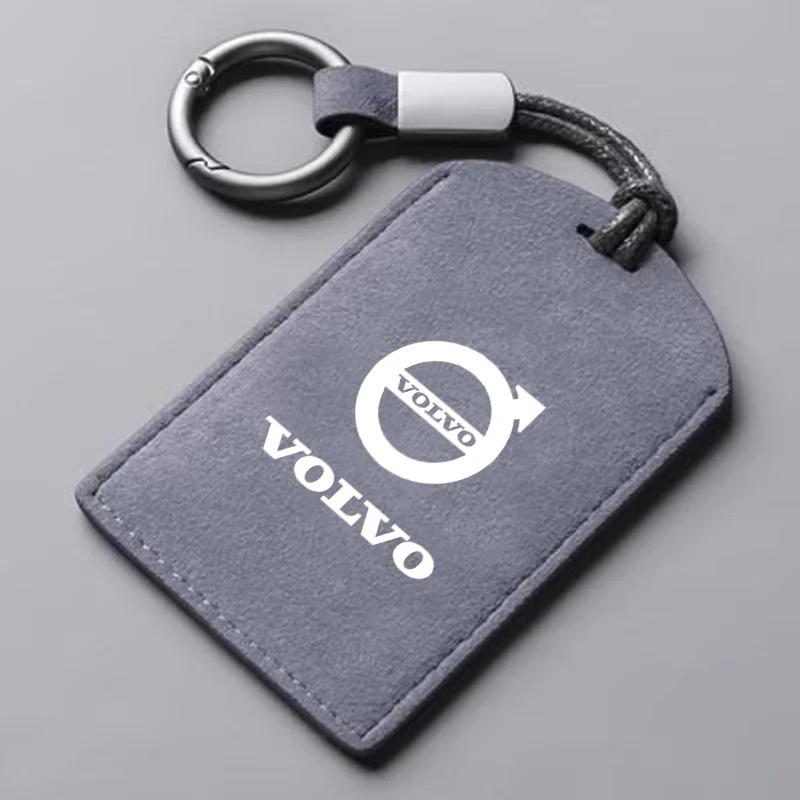 AABBJ1 1Pc Suede Leather NFC Card Key Fob Cover with Keychain for Volvo XC40 XC60 XC90 S60 S90 V50 V70 Full Protection Auto Accessories