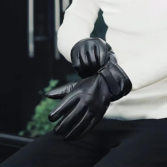 1 пара велосипедных перчаток из искусственной кожи для мужчин и женщин, противоскользящие, с сенсорным экраном, на флисовой подкладке, зимние, для улицы, для холодной погоды, ветрозащитные, теплые, толстые, термо