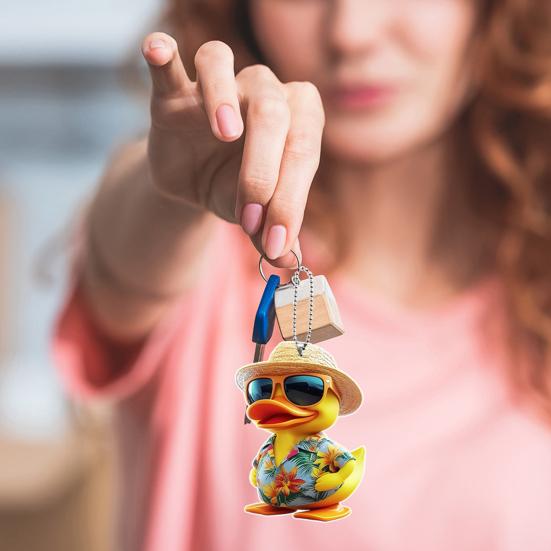 Yousheng Car Rearview Mirror Pendant Cartoon Duck Key Chain 2D Acrylic Flat Car Ornament Safe Driving Accessory
