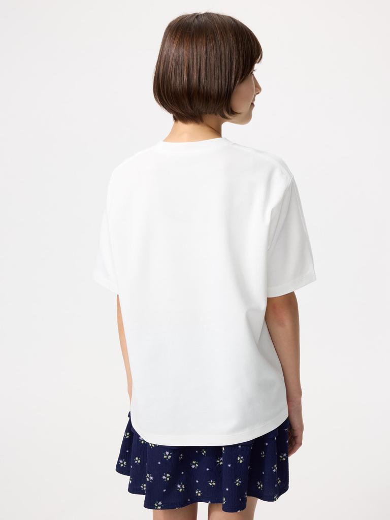 Uniqlo 483414 Хлопковая футболка с графическим принтом AIRism, с круглым вырезом, OFF WHITE, для детей, Япония