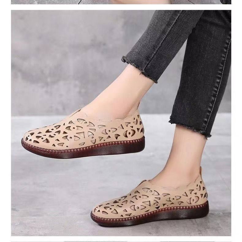 Женские туфли с открытым носком, новые летние сандалии с круглым носком, нескользящие кожаные туфли на плоской подошве, туфли с носком