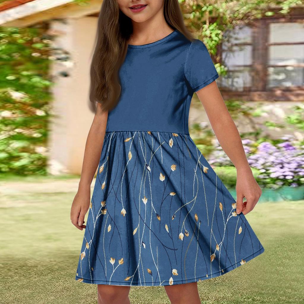 Летнее платье для девочек, однотонное платье без рукавов с принтом и карманом, повседневное платье, вечернее платье с короткими рукавами