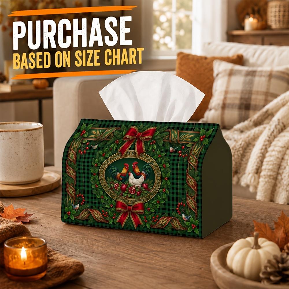 1pc Classic Country Rustic Tissue Box - Rooster Pine Wreath Napkin Storage Box, Suitable for Rolls/facial Tissues/single Sheets,available for Fall Hom