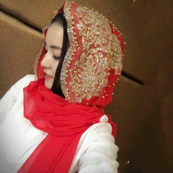 Fashion Women Bead Decor Islam Muslim Ramadan Hijab Wrap Shawl Scarf Accessory