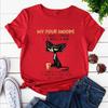 My Four Moods Lazy Cat Anime Tops Short Sleeves Women's T-shirts Tops Cute Coffee Black Sleepy Cat Women Tops Y2k Short Sleeves
