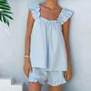 Womens Pajamas Set 2 Piece Ruffle Trim Tank Top And Shorts Sleepwear Set Summer Sleeveless Cami Loung Set