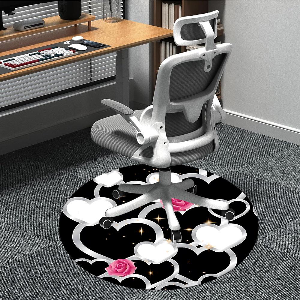 1pc Heart Rose Decorative Office Round Rug, Non-slip, Soft and Durable Office Rug for Interior Decoration, Perfect for Office, Beautiful Decoration yy