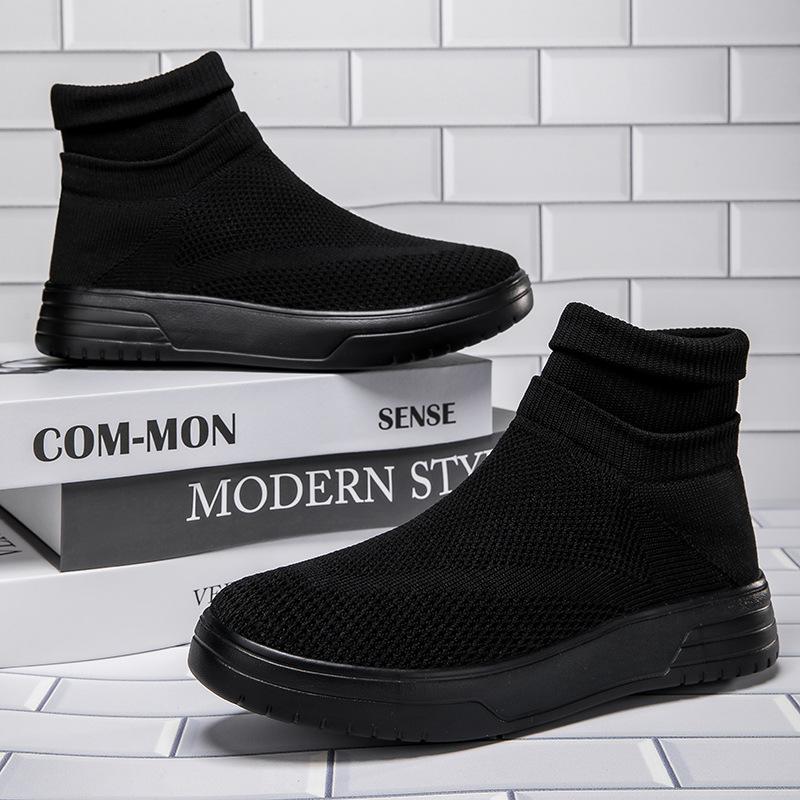 Осень новые парные носки обувь дышащая сетка высокий верх повседневная обувь мужская толстая подошва вязаная спортивная обувь