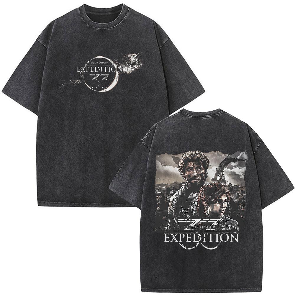 Esquie Game Clair Obscur Expedition Washed T Shirts Men Women Clothing Fashion Retro Oversized ONeck Short Sleeve Tshirts