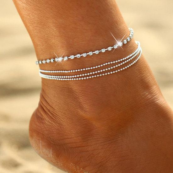 Multi-layer Rhinestone Inlaid Anklet Women Beach Sandals Barefoot Ankle Bracelet