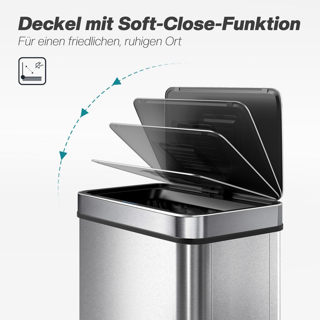 50 L Sensor Can, Sensor Bin with Soft-Close Lid, Fingerprint-Proof Stainless Steel, Silver Tone