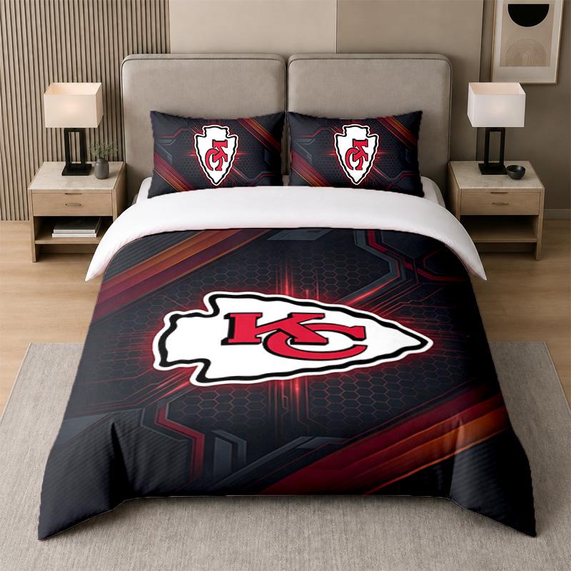 3Pcs Bedding SetKansas City Chiefs Soft Bed Sheet and Two Pillowcases Home Bedroom Decor