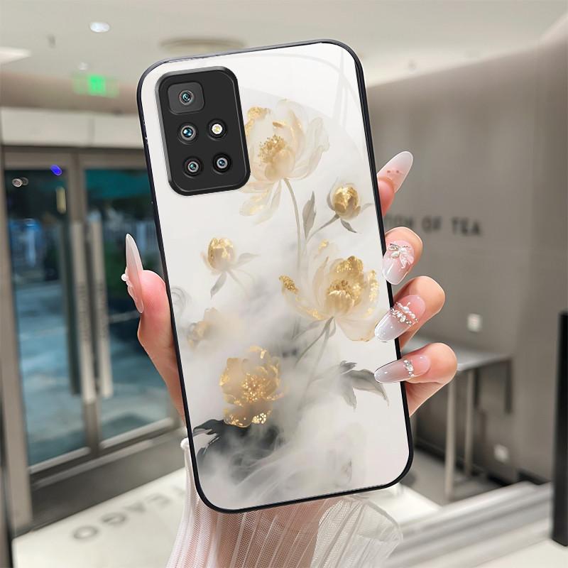 For Xiaomi Redmi 10 Prime 2022 Phone Case Tempered Glass Hard Shell flower Cute cats Coque For Redmi10 10Prime 2022 Back Cover