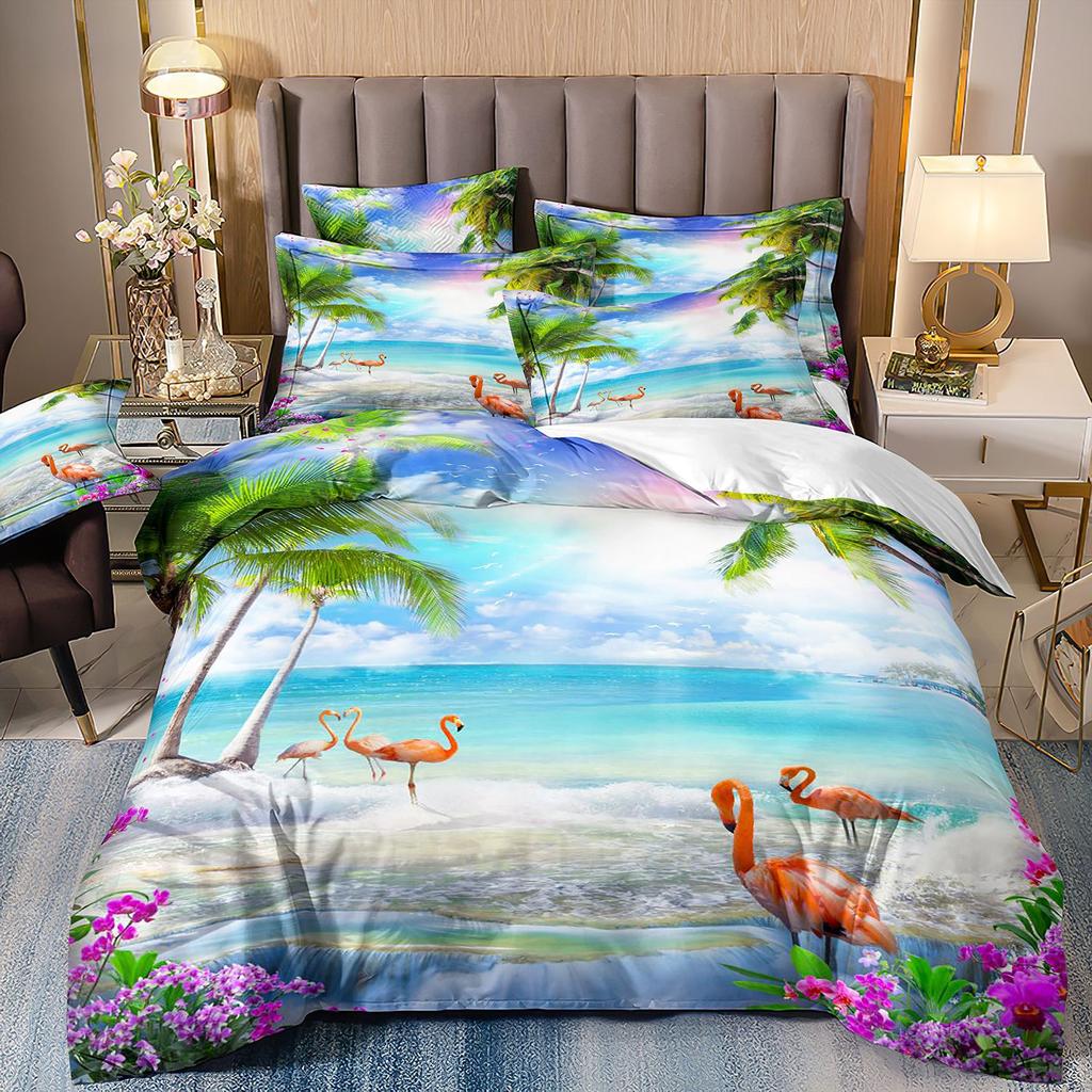 Flamingo Three-Piece 3D Printed Parrot Toucan And Tropical Flower Quilt Cover Pillowcase Bedding