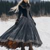 Женское вечернее платье макси с высоким воротником, длинным рукавом, бархатное, А-силуэта, с высокой талией, винтажной кружевной отделкой