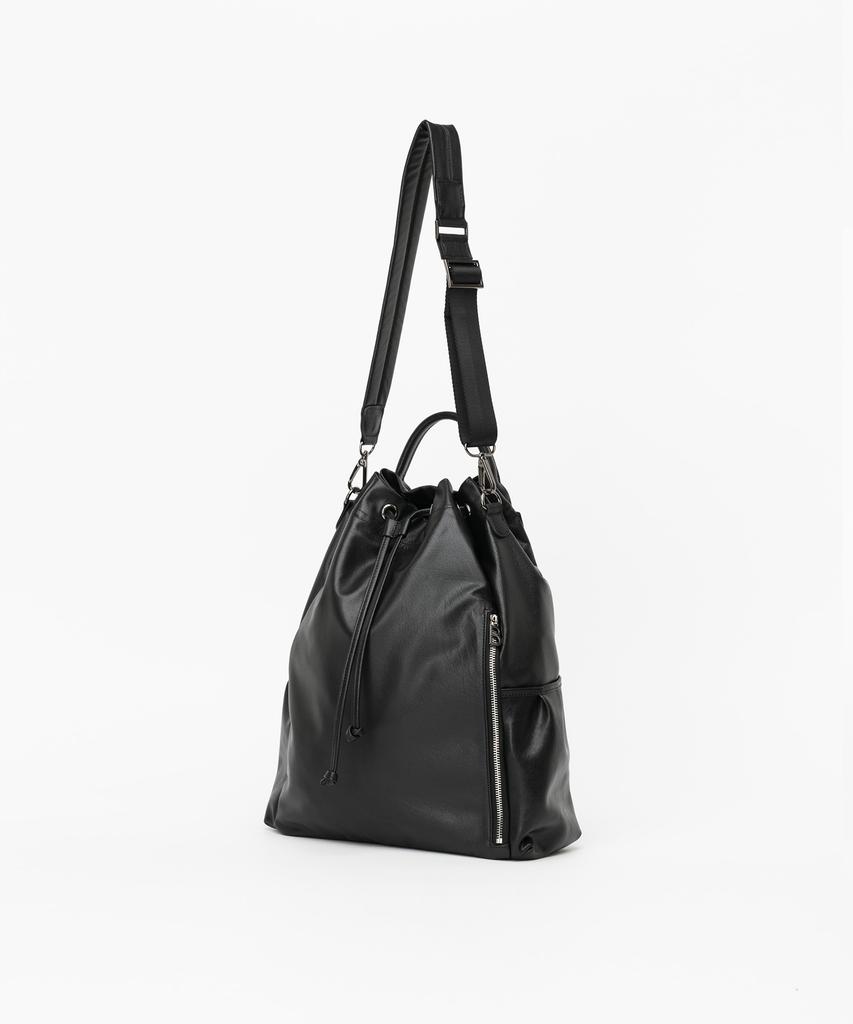 Bedford11Th 14-Inch Storage 3-Way Bucket Sling Backpack [Black Leather]
