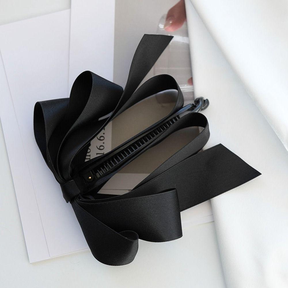 Satin High Ponytail Fixed Ribbon Girls Hairpin Banana Clip Bow Headwear Korean Style Hair Clip