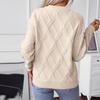 Women's Loose Round-Neck Pullover Diamond Textured Knitted Sweater Long Sleeved Tops