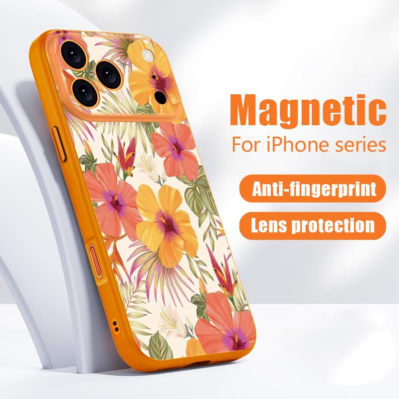 Чехол с ярким цветочным узором Для iPhone 17 Pro Max Гибридный TPU+PC Магнитный Для Magsafe Матовое Покрытие Для iPhone 16 Pro Max 15 14 13