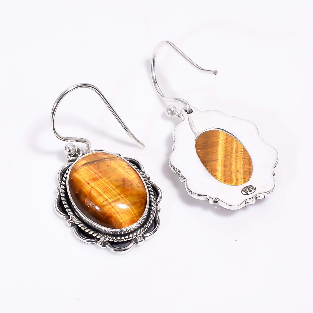 Желтый тигровый глаз - Серьги из стерлингового серебра 925 пробы в Южной Африке V295, желтая серьга, овальная серьга, подарок на День святого Валентина, подарок для нее, подарок на день рождения, на руку