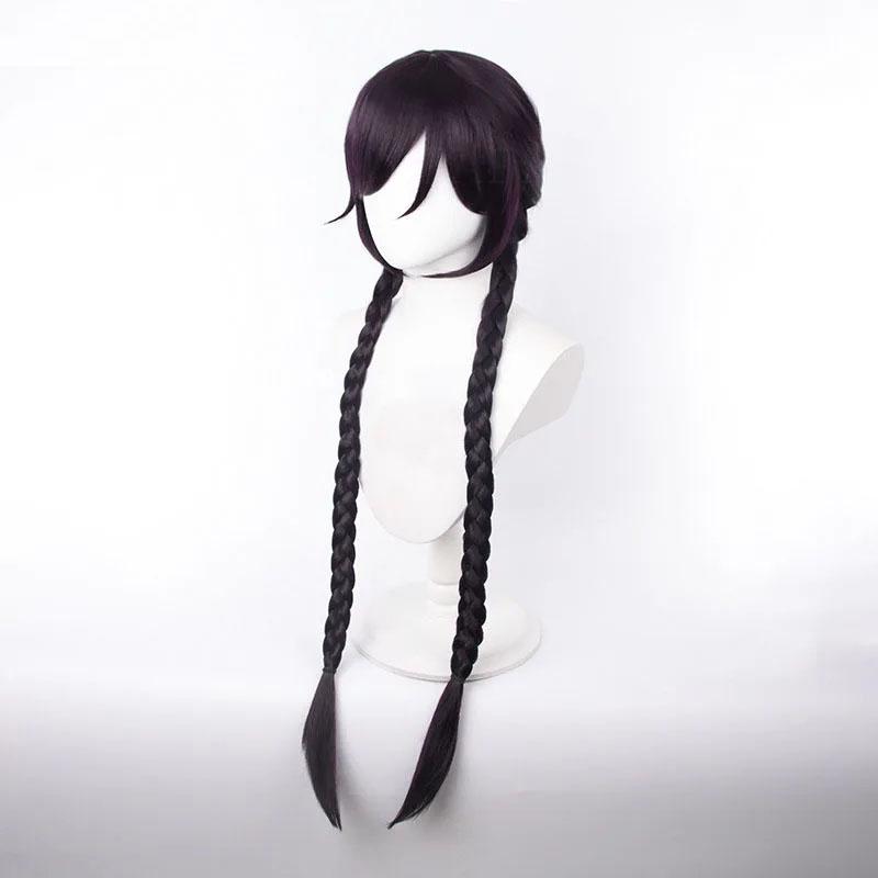 Парик для косплея Toko Fukawa, аниме Danganronpa, длинные темно-фиолетовые косички, термостойкие синтетические волосы, парики для Хэллоуина + шапочка для парика