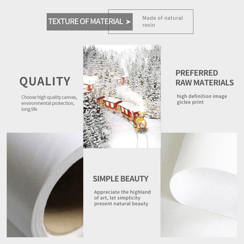 Зимний снежный пейзаж, картина на холсте, настенная живопись, сосновый красный автомобиль, золотой поезд, постер и принт для дома, Рождественский подарок, Декор