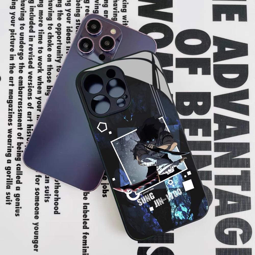 Чехол для телефона Anime S-Solos L-Levelings для Iphone 16 15 14 12 11 13 Pro Max Mini 8 X Xr Xs Puls Черное Стеклянное Покрытие