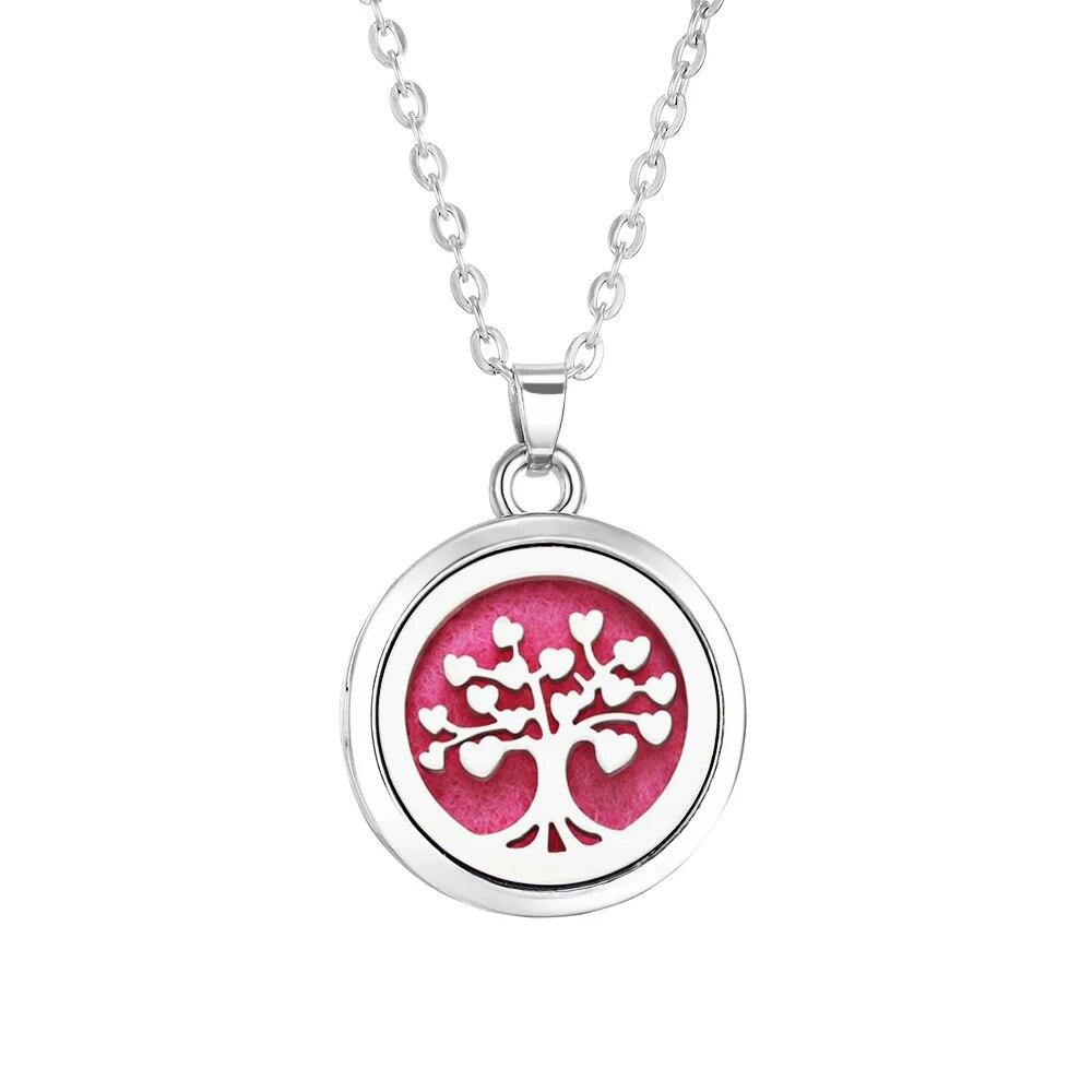 Tree of Life Alloy Stainless Steel Locket Pendant Aroma Diffuser Necklace