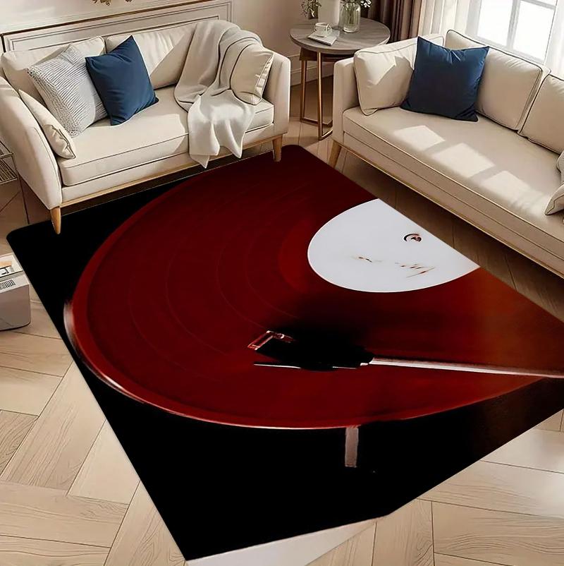 Retro Red Vinyl Record Player Area Rug Music Turntable Print Washable Non-Slip Carpet Doormat for Living Room Bedroom Studio