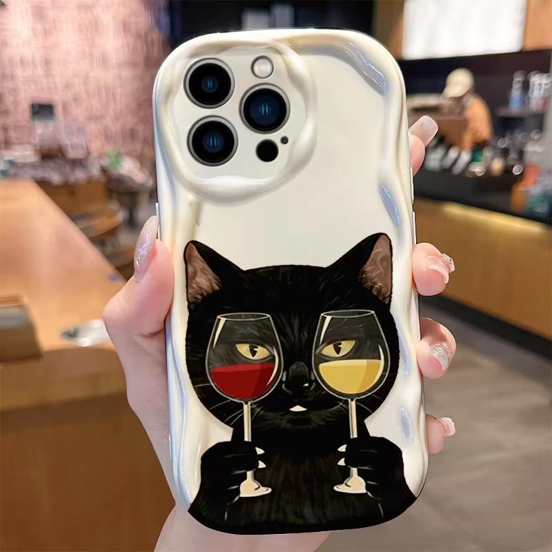 Интересный Креативный Черный Кот Волнистый Чехол Для Телефона Для iPhone 17 Air 16 15 14 Plus 13 12 Mini 11 Pro Max X XR XS 16E Мягкая Задняя Крышка