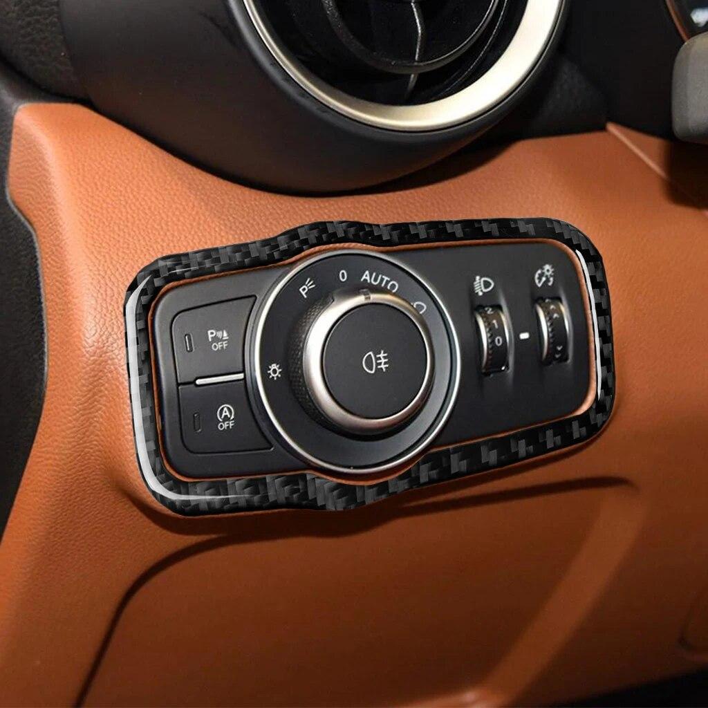 Car Headlight Switch Panel Decoration Decal Cover Trim Sticker for Alfa Romeo Giulia 2017- Carbon Fiber Auto Accessories