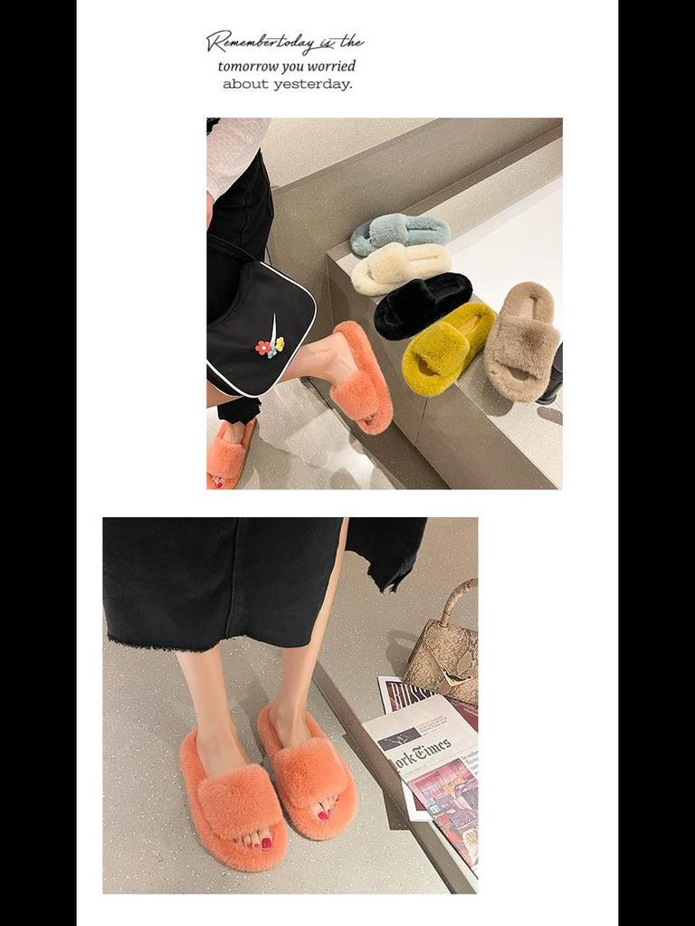 Женские меховые тапочки большого размера 42 - теплые уличные модные слипоны на осень и зиму