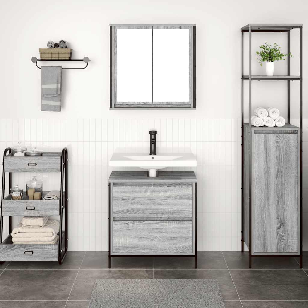 2 Piece Bathroom Furniture Set Grey Sonoma Particleboard