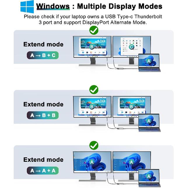 USB C to Dual HDMI Adapter 4K,Docking Station Dual Monitor, Type C to HDMI Splitter Extended Display, Laptop Docking Stations Connect Two Monitor,